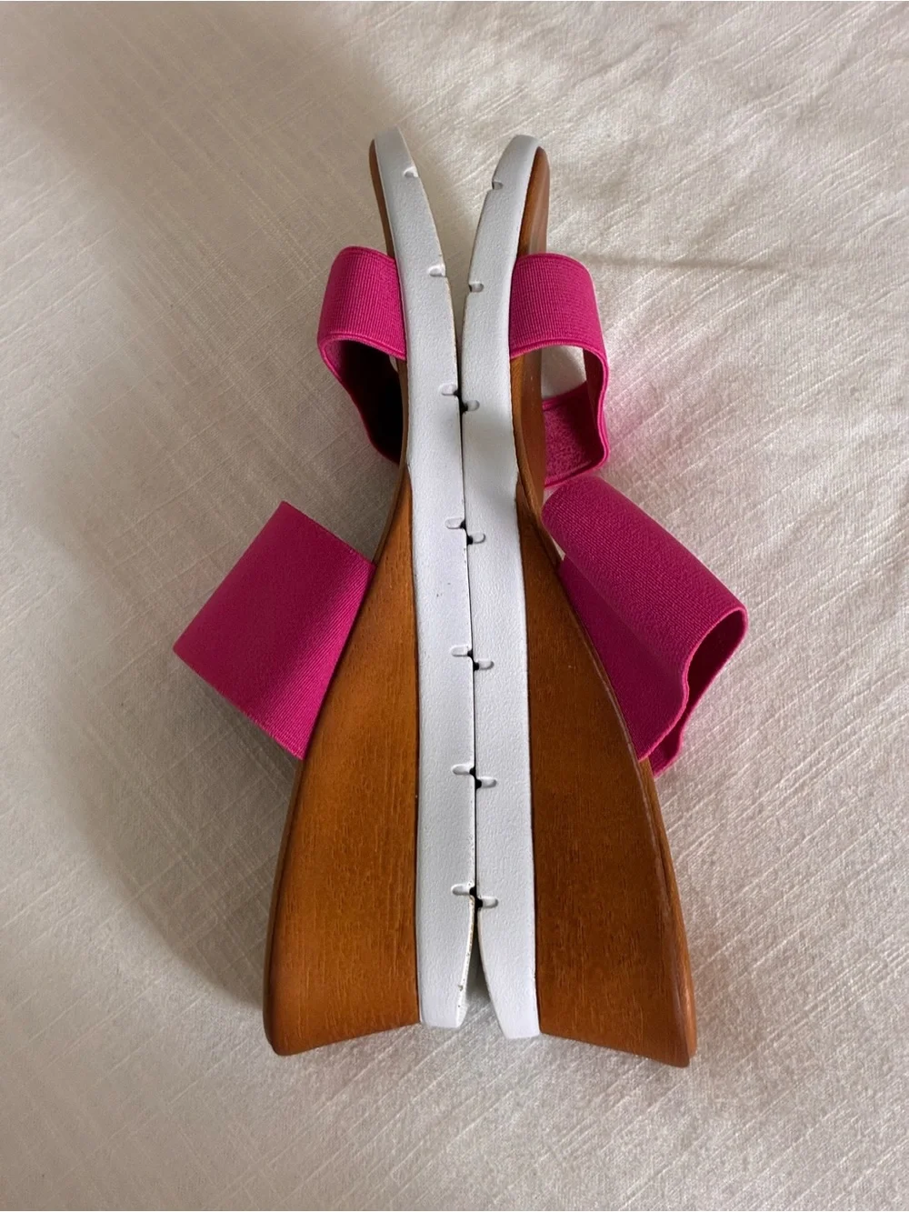 Italian Shoemakers | Like new pink stretch chic  2 strap wedge sandals size 8